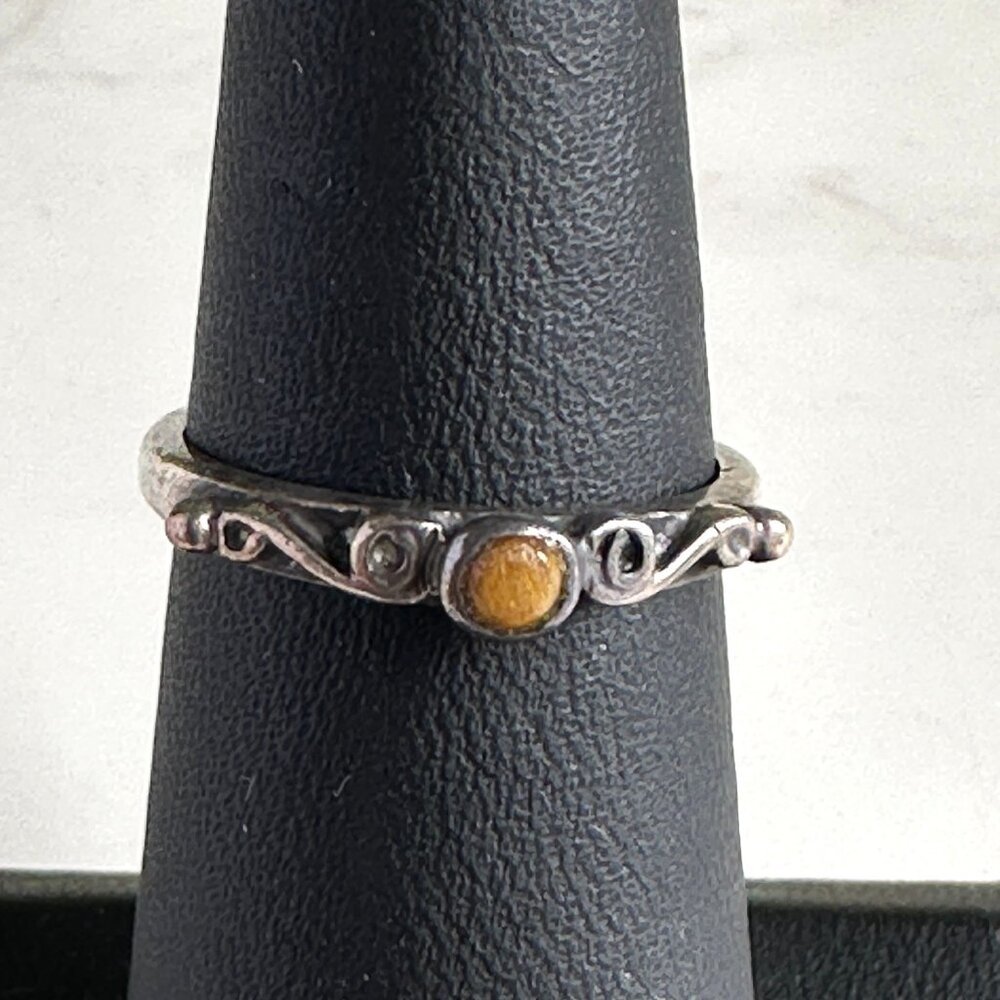 Sterling Silver Tiger Eye Cabochon Ring With Swirl Design Made In Mexico Size 6